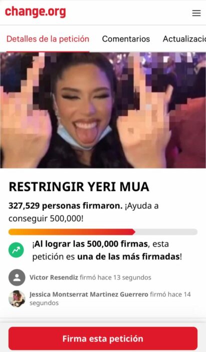 Petición para cancelar a Yeri Mua