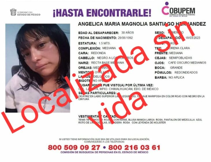 imagen del reporte de una mujer encontrada sin vida en el Estado de México 