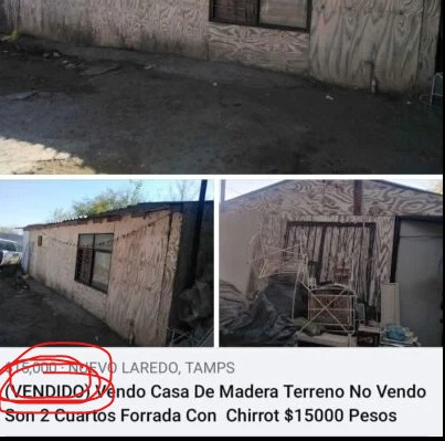 captura de pantalla de una vivienda de madera marcada como vendida en Facebook 