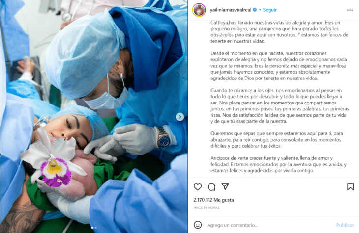 captura de pantalla del Instagram de Yailin La más viral en el moemnto del nacimiento de su hija Anuel AA está junto a ellas emocionado viendo a su bebé