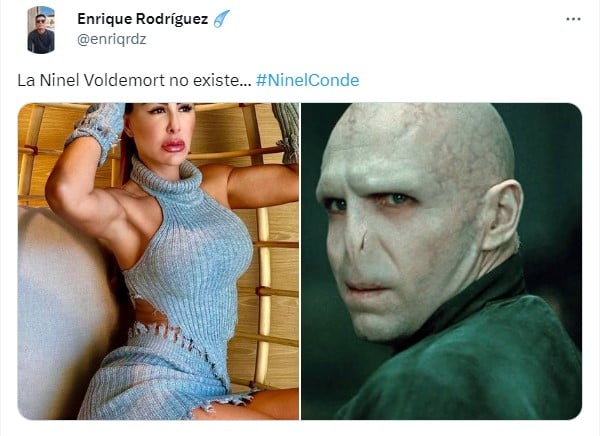 meme de Ninel Conde comparada con Voldemort de la película de Harry Potter 
