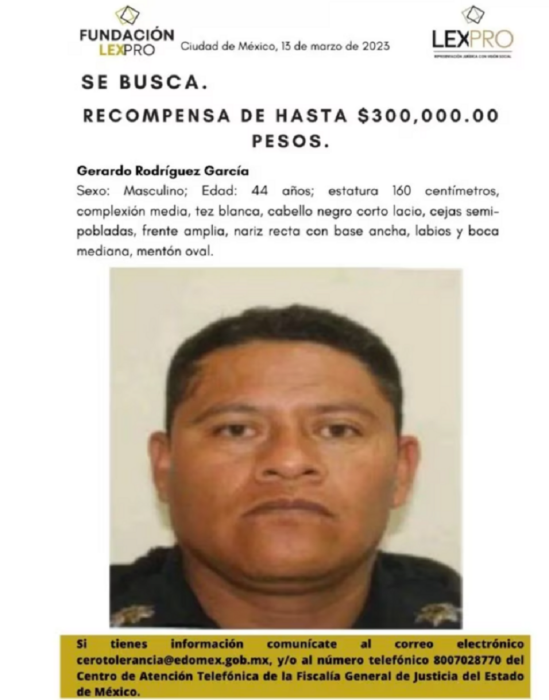 Ficha de búsqueda emitida para el expolicía Gerardo Rodríguez García involucardo en la muerte de Octavio Ocaña