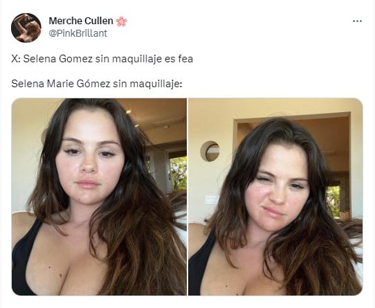 captura de pantalla de unas fotos de Selena Gomez sin maquillaje 
