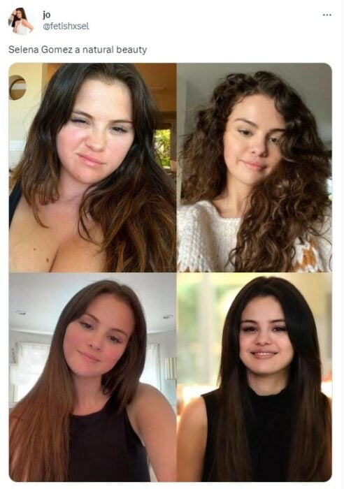 various images of Selena Gomez posing without makeup 