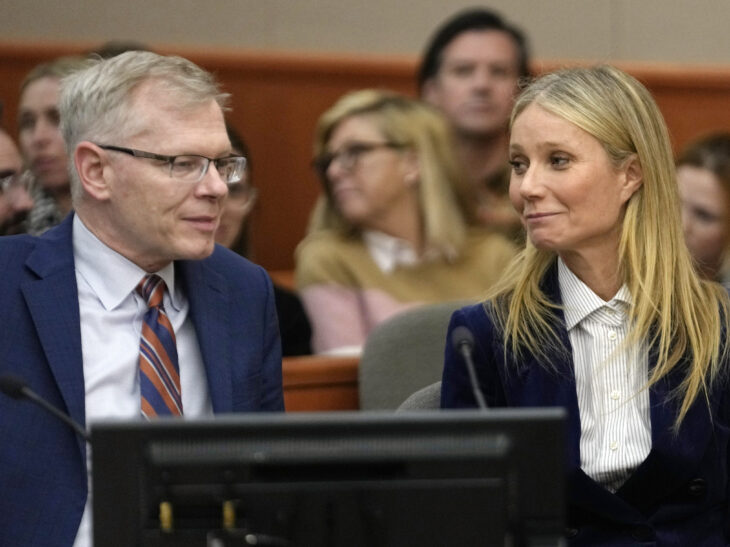 Gwyneth Paltrow y su abogado durante juicio por accidente de ski