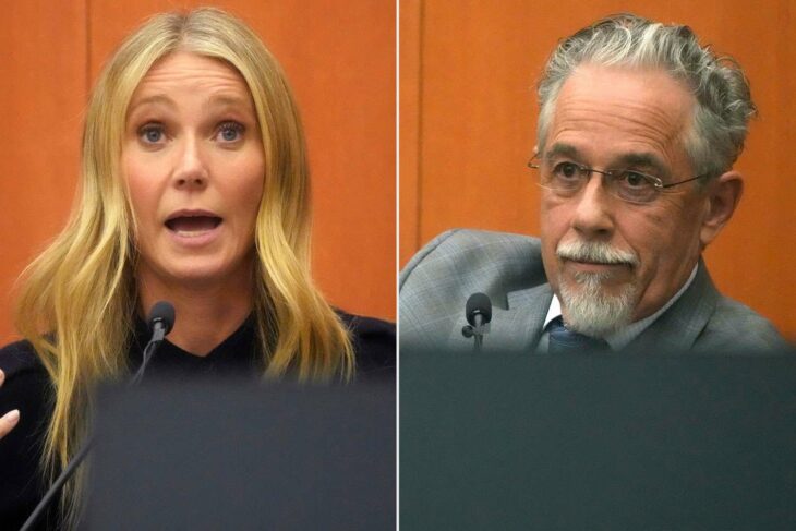 Terry Sanderson and Gwyneth Paltrow testifying during ski accident trial