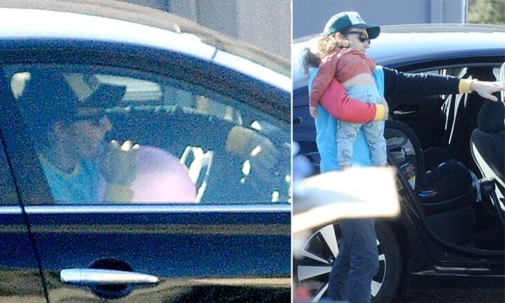 Drake Bell inhalando globos en su carro con su hijo en el auto trasero 