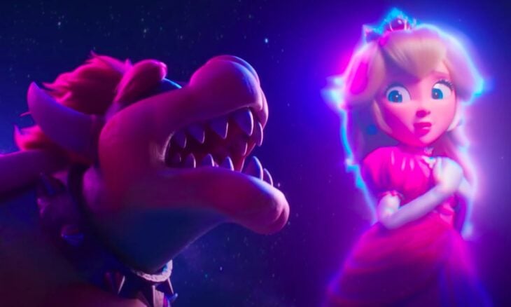 Imagen que muestra a Peach junto al personaje de Bowser en la cinta de Super Mario Bros 