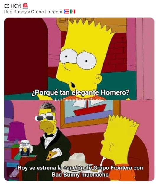 meme de Homero y Bart Simpson con respecto a la nueva canción de Bad Bunny y Grupo Frontera 