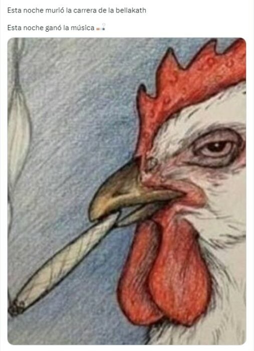 meme de un gallo con un cigarro sobre la cancelación del concierto de Bellakath en Guanajuato 
