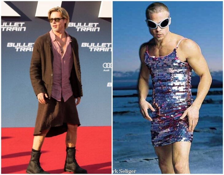 Brad Pitt usando falda y vestido