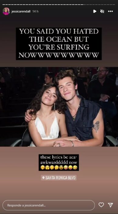 historia de Instagram de la presentadora de televisión Jessica Rendall mostrando a Camila Cabello y Shawn Mendes 