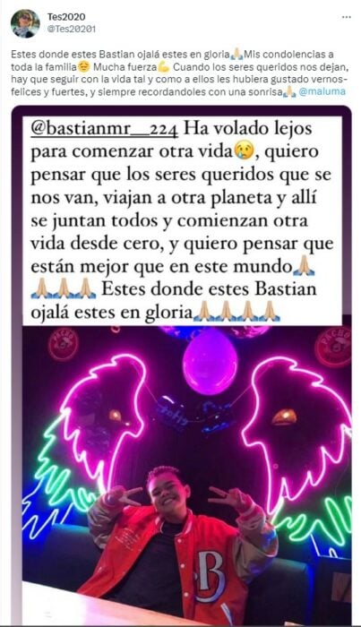captura d pantalla de un mensaje de consuelo a Maluma por la pérdida de su hermanito menor 