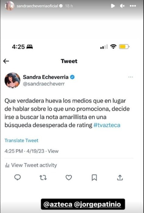captura de opinión de Sandra Echeverria 