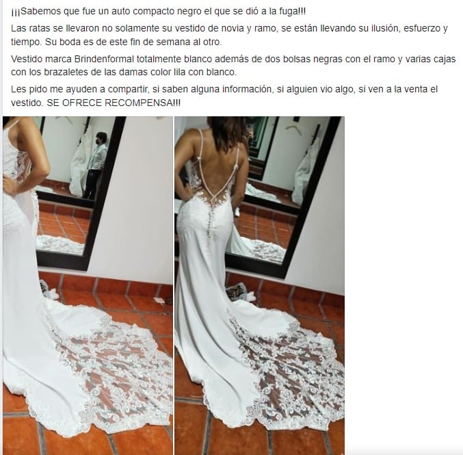captura del vestido de novia robado