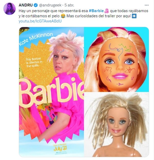 barbie con cabello corto y borroneada en la película 