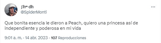captura de pantalla de un tuit de un chico hablando sobre el personaje de Peach 