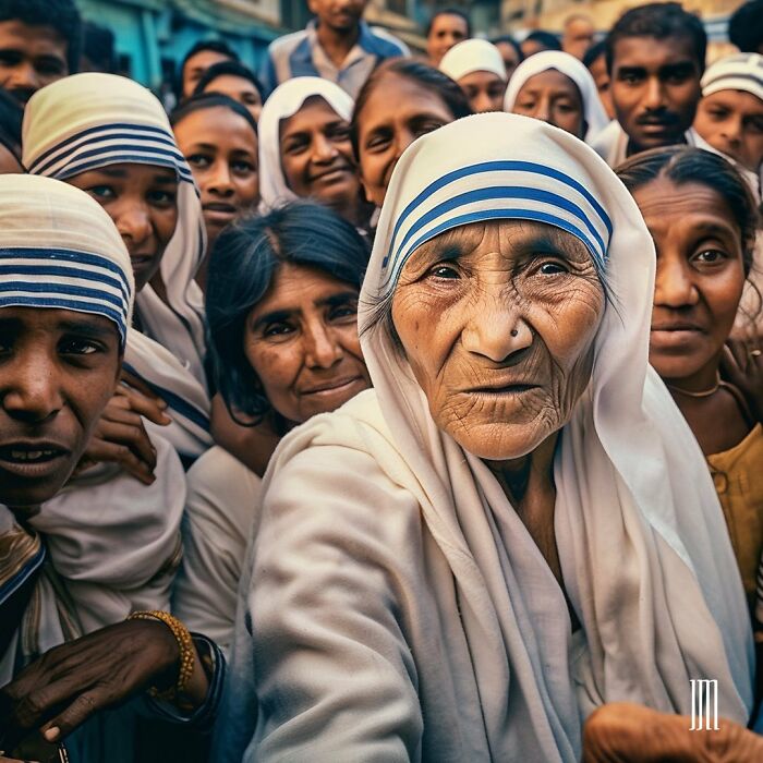 selifie segun la IA de la madre teresa