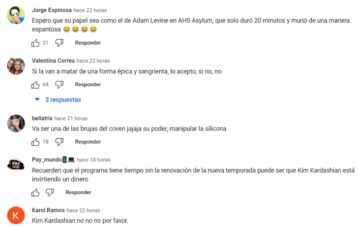 comentarios de YouTube sobre Kim Kardashian en español