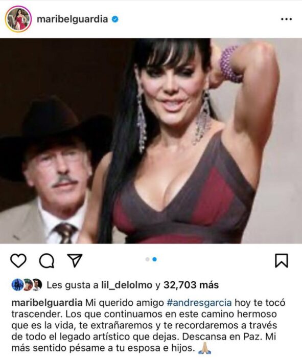 captura de publicación de Maribel Guardia despedida de Andrés García 