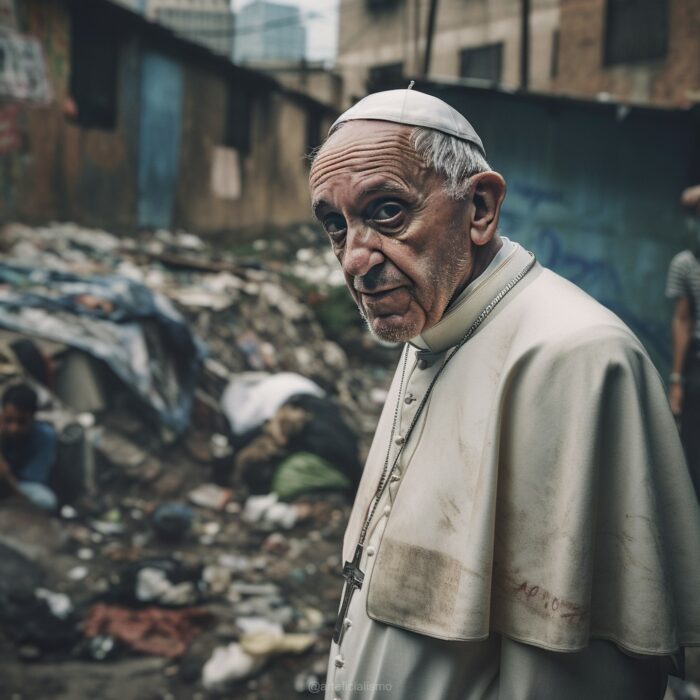 Imagen que muestra al papa de la iglesia católica en calles marginadas de Cuba creada con Inteligencia Artificial