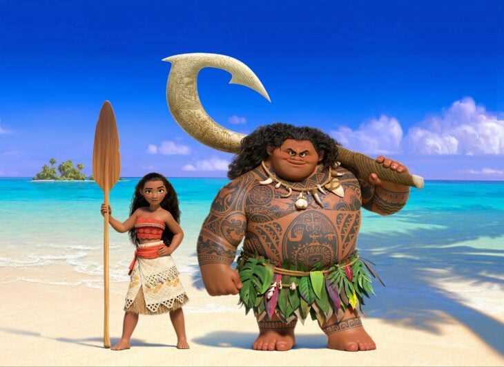 Moana junto a Maui, personajes de la cinta animada de Disney Moana