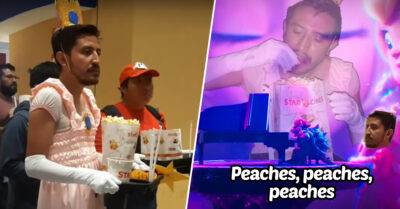 Su esposo se disfrazó de la princesa Peach para ver la peli de ‘Mario’ y lo admiramos