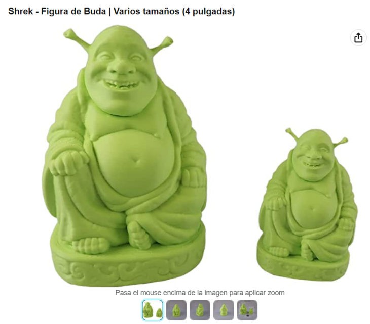 figuras de Shrek haciendo alusión a un monje budista calvo y con sobrepeso