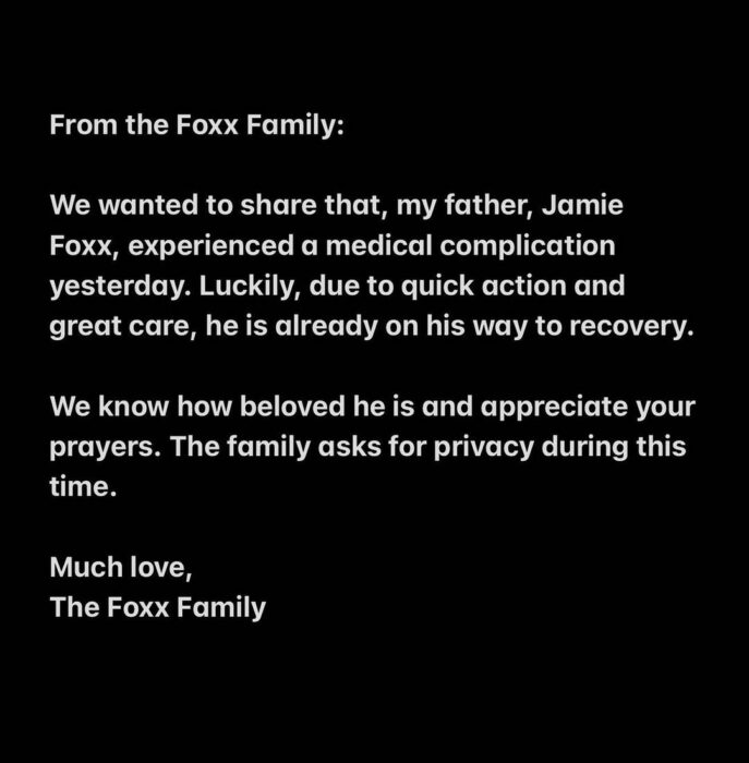 comunicado de la hija de Jamie Foxx