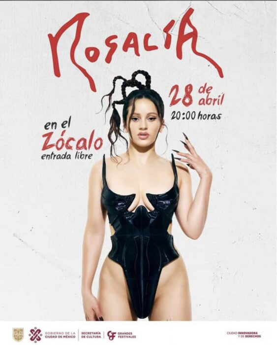 Póster publicitario del concierto de la Rosalía en el Zócalo de la Ciudad de México 