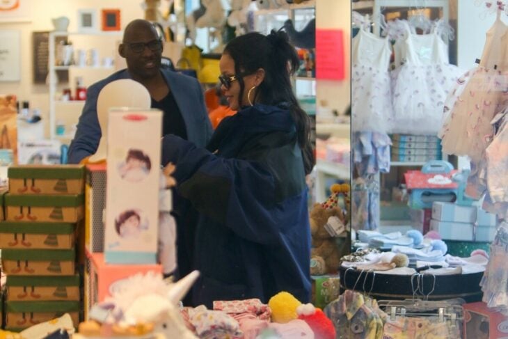 Imagen de Rihanna en una tienda departamental comprando ropa para su segundo bebé