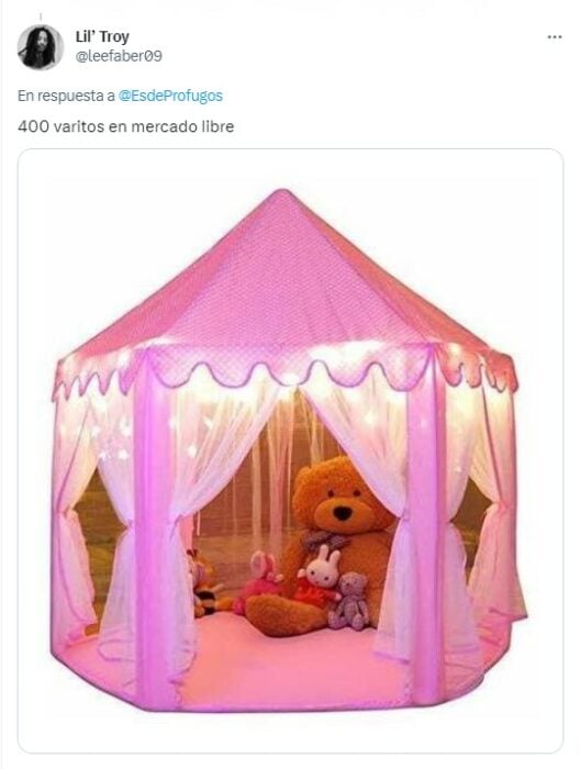 captura de pantalla de un comentario con una casita rosa para niños 