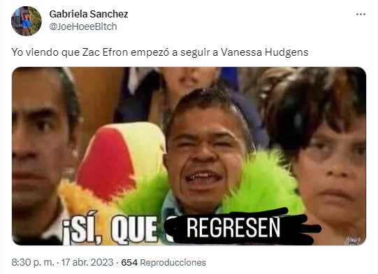 meme de Zac Efron siguiendo a Vanessa Hudgens en Instagram 