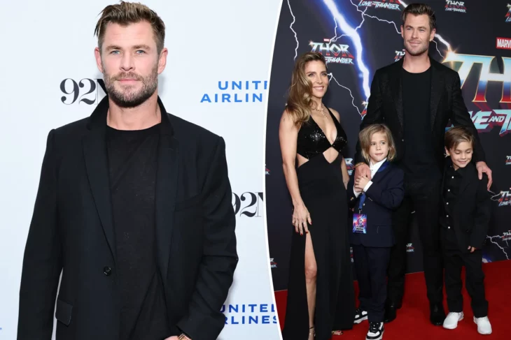 Chris Hemsworth con su esposa e hijos en la premier de Thor 