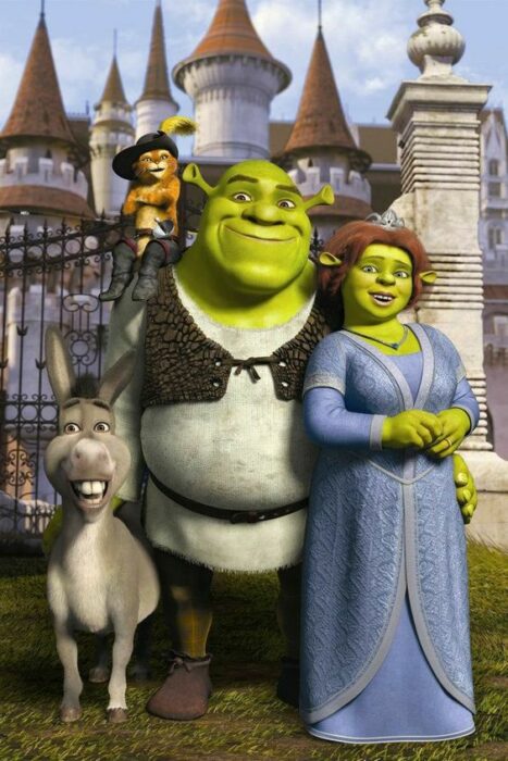 shrek, fiona, gato con botas, burro 