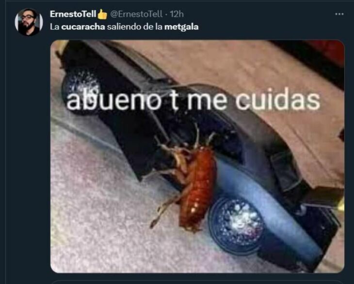 meme de cucaracha en la met bajándose del coche