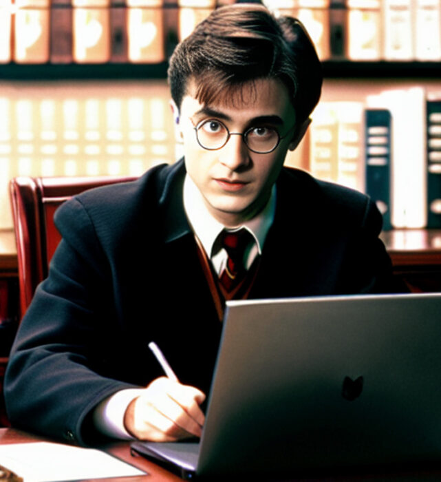 Harry Potter con cumputadora segun la ia