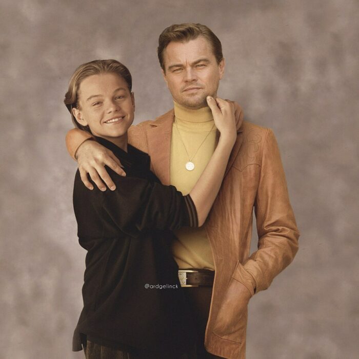 Leonardo DiCaprio posando con su versión más joven