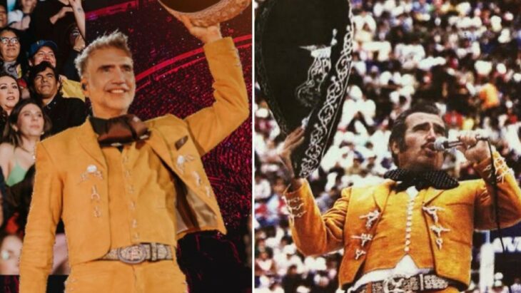 Imagen comparativa de Alejandro Fernández con su padre Vicente Fernández en sus presentaciones en la Plaza de Toros México en 2023 y 1984