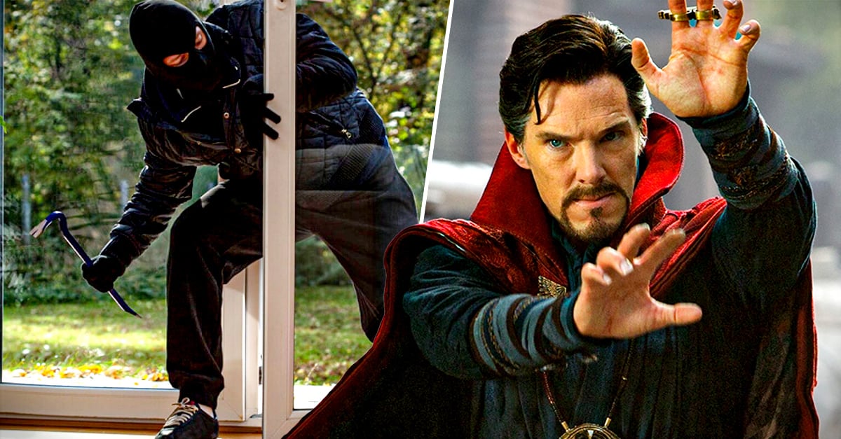 Benedict Cumberbatch, Dr. Strange, is threatened with a knife in his home