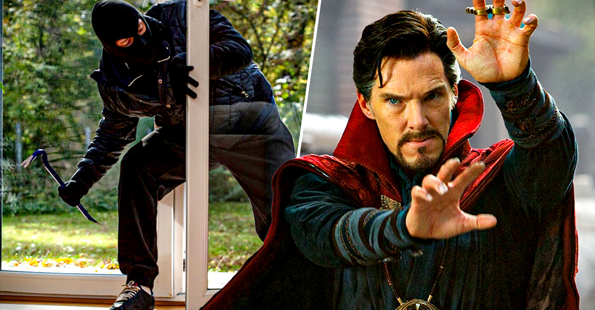 Benedict Cumberbatch, Dr. Strange, is threatened with a knife in his home
