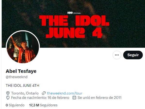 captura de pantalla del perfil de twitter de the weeknd