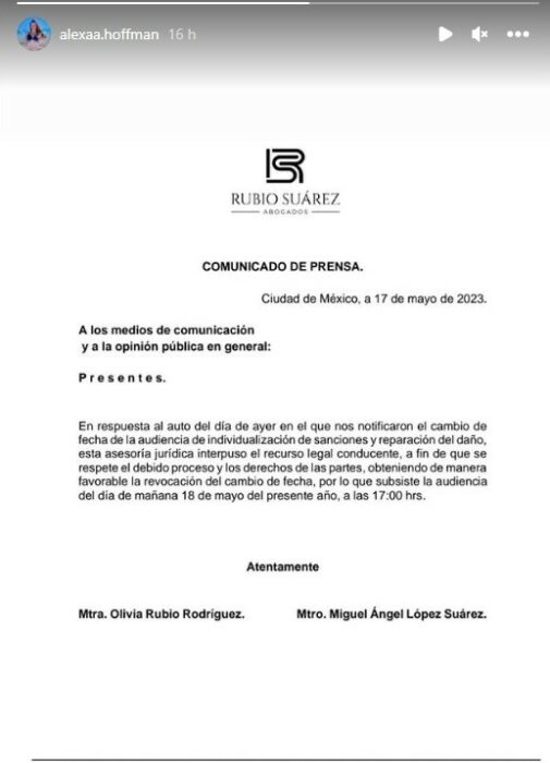 comunicado de reprogramación de hector parra 