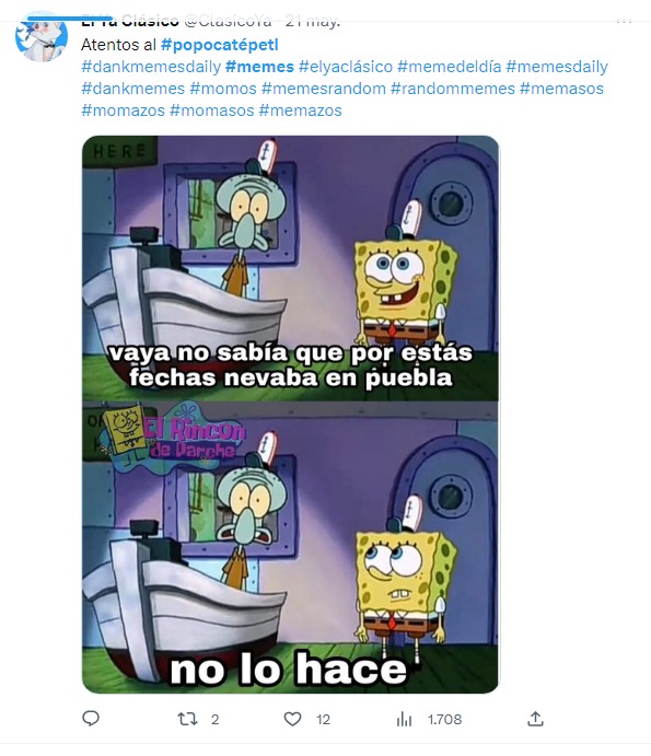 meme de bob esponja por explosión volcánica