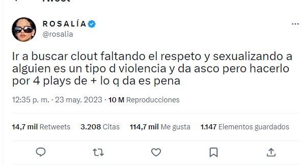 captura de opinión de Rosalía por su foto editada