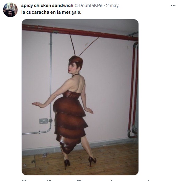 meme cucaracha en la met posando 