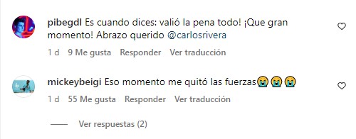 Captura de pantalla de comentarios de usuarios al video de Carlos Rivera cantándole a su abuelita en pleno concierto 