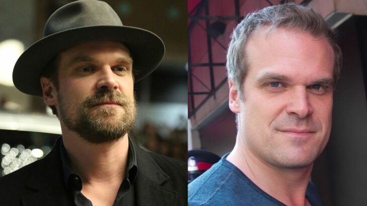 David Harbour con y sin barba comparación