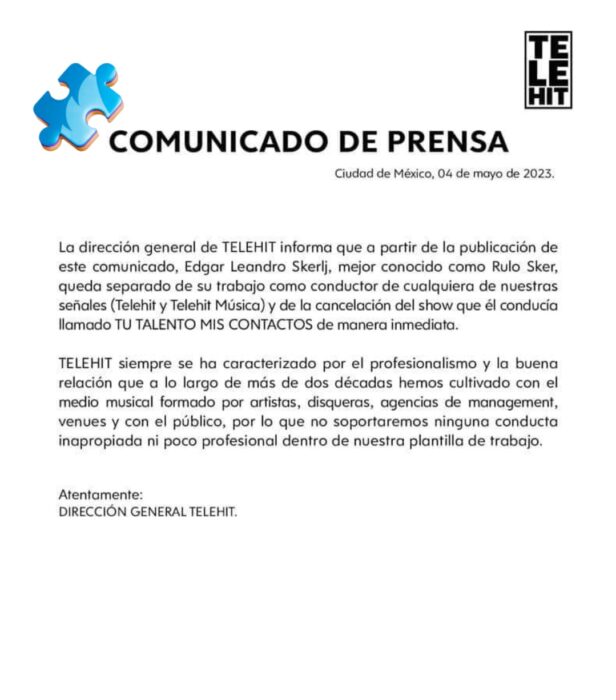 Comunicado de Telehit 