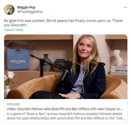 captura de pantalla del tema de Gwyneth Paltrow durante su entrevista en el podcast Call her Daddy 